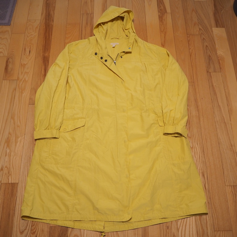 Eileen Fisher Woman's Lightweight Rain Jacket Sz 3X Longline Hooded Windbreaker